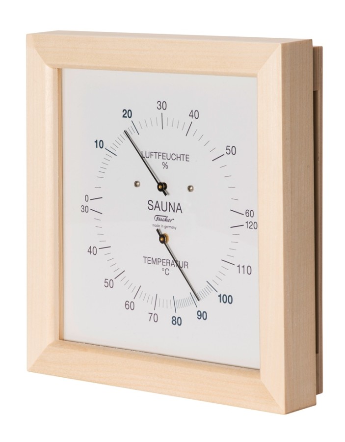Термометр-гигрометр для сауны Fischer в деревянном корпусе квадратный